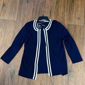 Preston & York Navy With White Striped Trim Knit Cardigan
